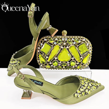Italian Shoes and Handbags Accessory Set with Rhinestone Metal Embellishments Wedding Shoes Bridal Shoes Designer