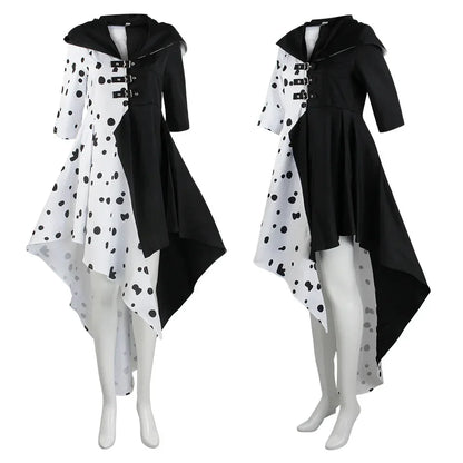 Anime Cruella cosplay costume dress set with gloves cloak Halloween carnival set adult female Cruella De Vil costume