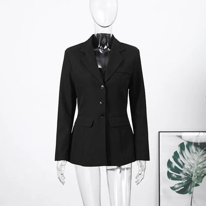 Casual Single-breasted Suit Jackets 2026 Spring New Female Elegant Lapel Full Sleeve Blazers Coat Women's Waist-cinching Outwear