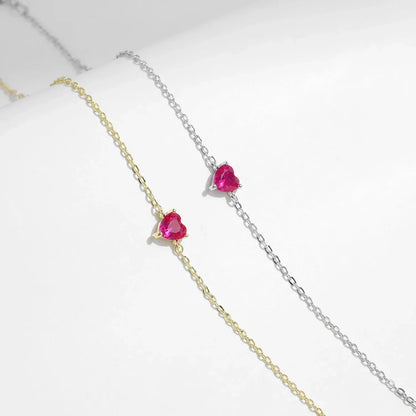 925 Sterling Silver Romantic Rose Red Zirconia Heart  Bracelet Elegant Simple Link Chain For Women Fine Jewelry Gifts