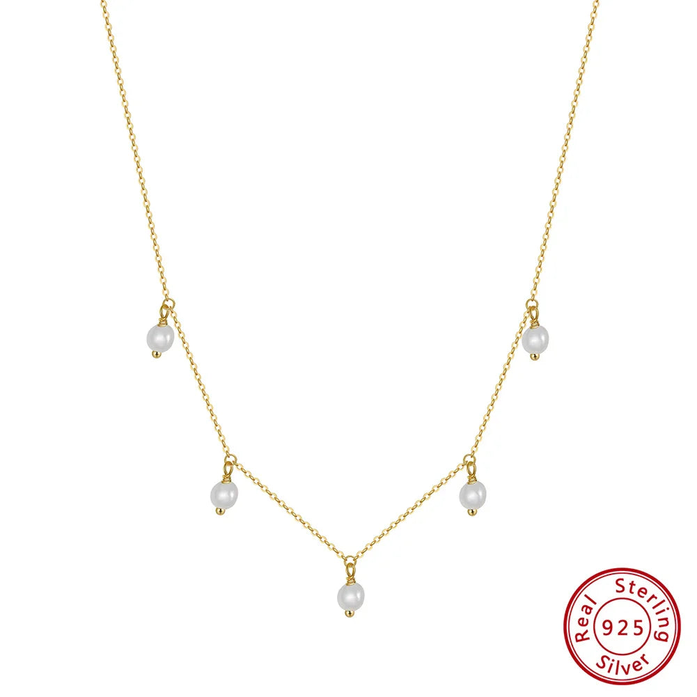 14K Gold 925 Sterling Silver Pearl Necklace with 3-4mm Handmade Natural Baroque Pearl Tiny Chain for Women GPN19