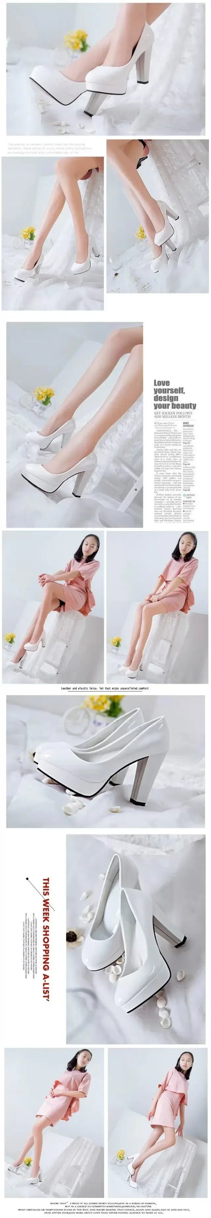 High Heels Shoes Women White Wedding Shoes Thick High Heels Fashion Party Pumps Footwear Black Red Big Size Spring