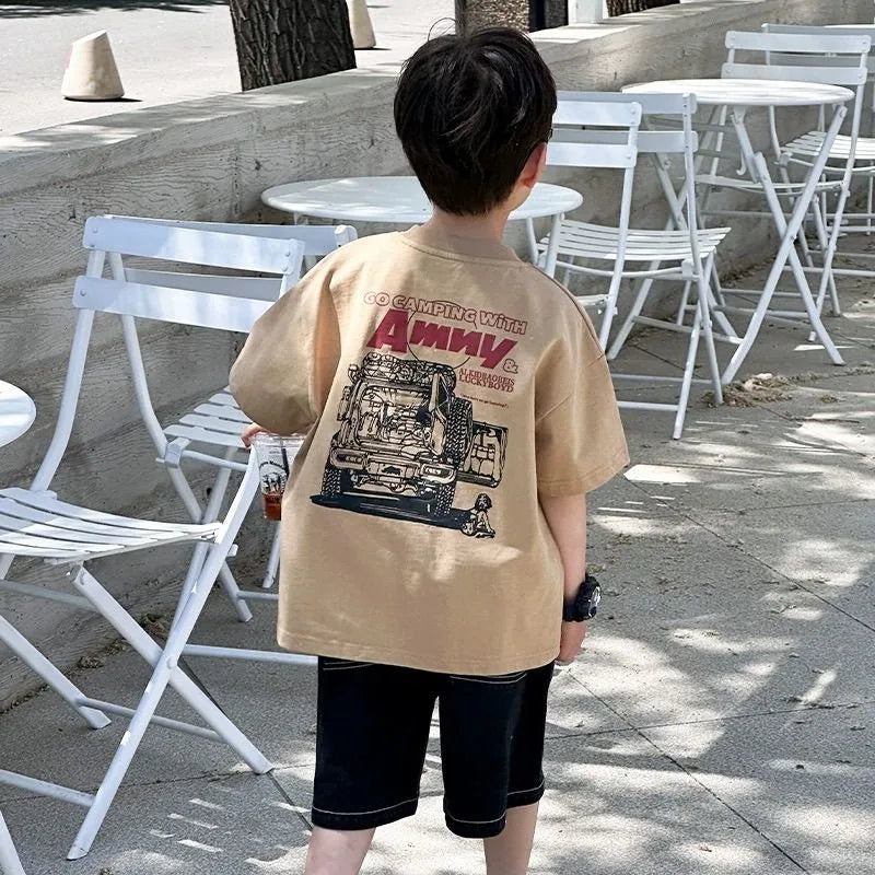 Boys' Casual Short Sleeve T-Shirt 100% Cotton Summer Kids' Clothing Toddler Boys Bestseller