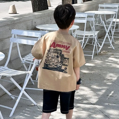 Boys' Casual Short Sleeve T-Shirt 100% Cotton Summer Kids' Clothing Toddler Boys Bestseller