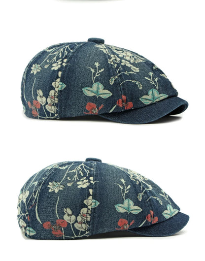 Beret Cap Spring Summer Autumn Men Women Cap Male Female Floral Artist Painter Beret Hat Denim Flat Cap Octagonal Berets