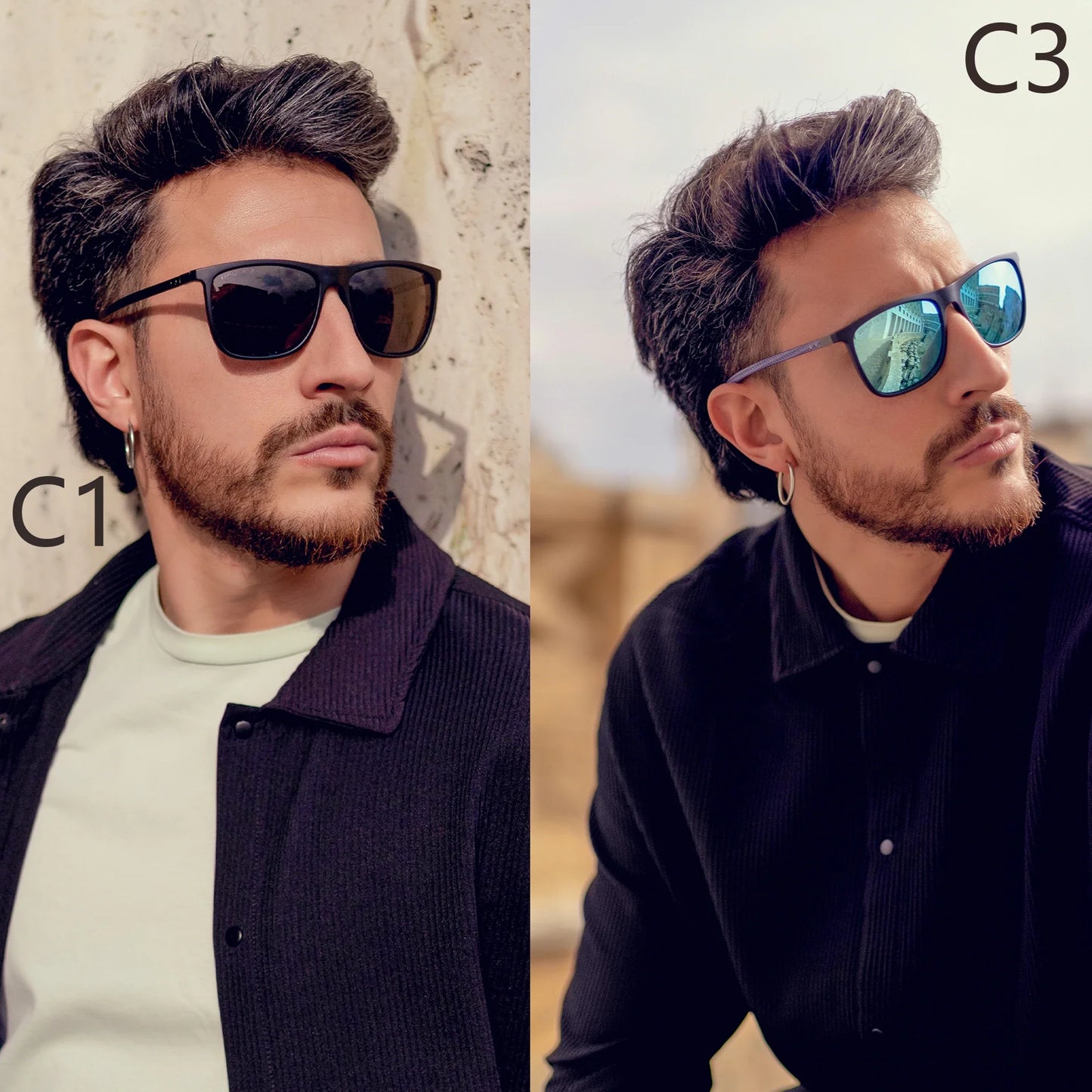Square Polarized Sunglasses for Men Ultralight Carbon Fiber Sun Glasses Driving Fishing Golf Sports UV400 Protection
