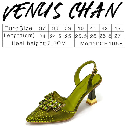 2026 INS Italian Design Olive Green Rhinestone Pointed-Toe Women's High Heels & Matching Bag Set - Ideal for Parties & Weddings