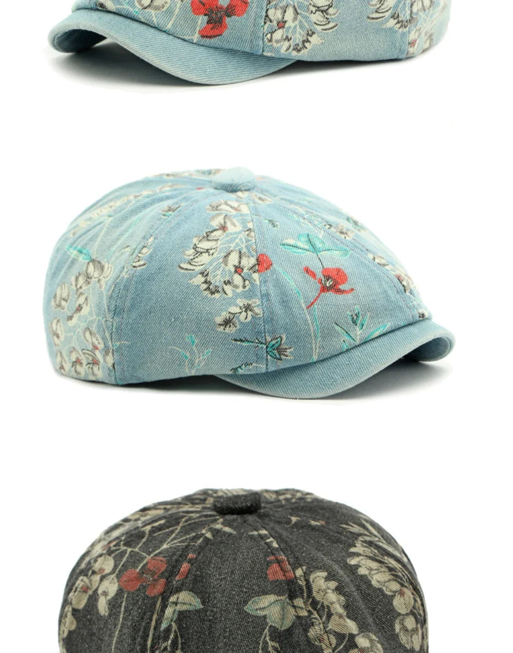 Beret Cap Spring Summer Autumn Men Women Cap Male Female Floral Artist Painter Beret Hat Denim Flat Cap Octagonal Berets