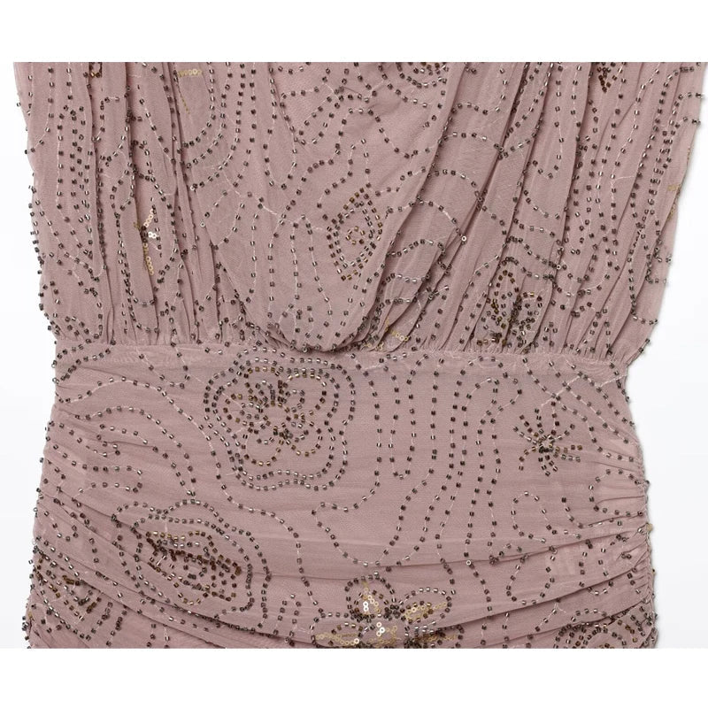 Sequin Tulle Mini Dress Women Ruched Slip Short Dresses for Woman Luxury Party Women's Dress Sexy Backless Dress Women