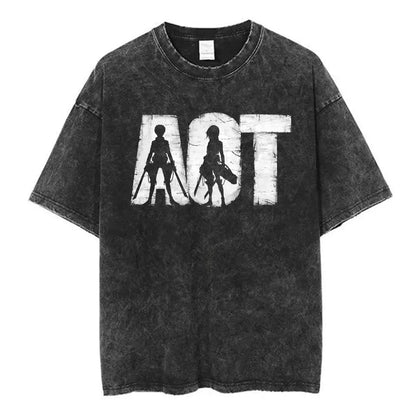 Anime Attack on Titan Washed T-Shirt Ackerman Mikasa Eren Jaeger Cherry Blossom Graphics Logo T Shirt Men Women Cotton T Shirts