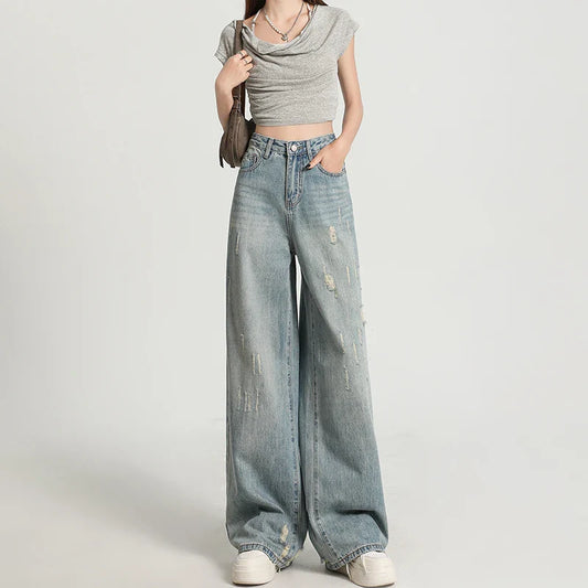 Skin Friendly Womens Straight Jeans Comfortable Leisure Baggy Denim Pants Low Rise Casual Streetwear Trendy Pocket Boyfriend