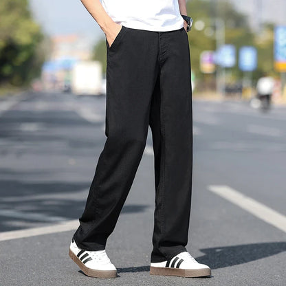 Loose Wide-leg Men's Thin Jeans Lyocell Soft Drape Fabric Comfort Trousers Spring Summer Fashion Brand Washing Denim Pants