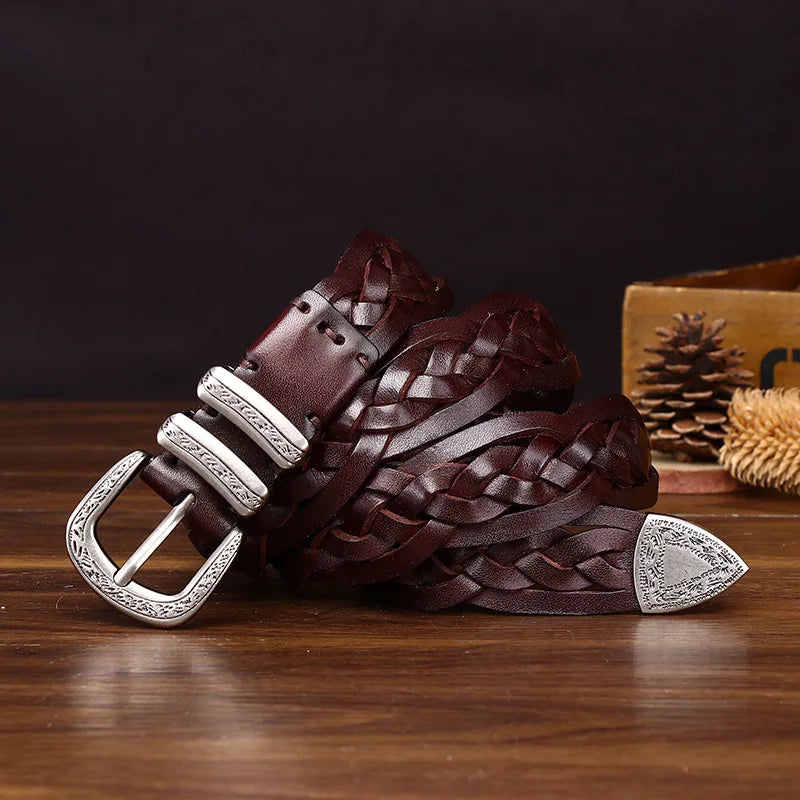 3.2CM Cowhide High Quality Genuine Leather Belts for Men Women Hand Woven Belt Strap Male Pin Buckle Jeans Cowboy Cintos Luxury