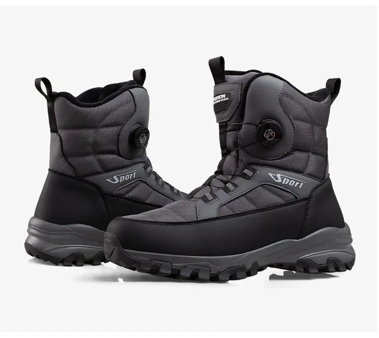 Rotating Button Men's Snow Boots Warm Plush Winter Boots Men Outdoors Cotton Shoes Wear resistant Mid-Calf Boots Platform Shoes