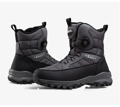 Rotating Button Men's Snow Boots Warm Plush Winter Boots Men Outdoors Cotton Shoes Wear resistant Mid-Calf Boots Platform Shoes