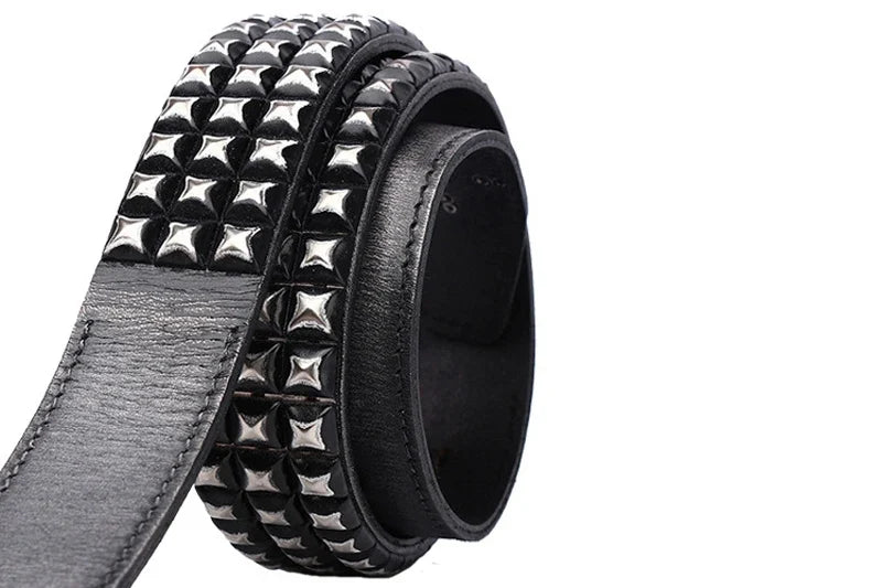 3.8CM Retro Real Genuine Leather Belt Luxury Thick Rivet Belts Men Leather Vintage Strap Male Wide Jeans Ceinture Black Waist