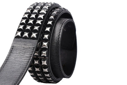 3.8CM Retro Real Genuine Leather Belt Luxury Thick Rivet Belts Men Leather Vintage Strap Male Wide Jeans Ceinture Black Waist