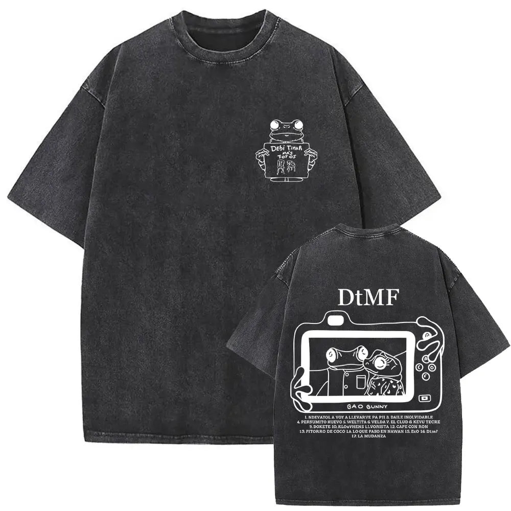 Rapper Bad Bunny Washed Vintage T-shirt Debi Tirar Mas Fotos DTMF World Tour 2026 T Shirts Men Women Fashion Hip Hop T-shirts