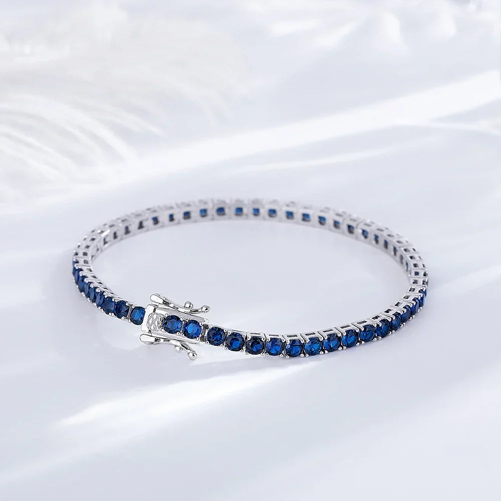 925 Silver Tennis Bracelet, 3mm Pave CZ, Dark Ruby/Rainbow/Blue/Green/Black, Eternity Design, Fine Jewelry for Women