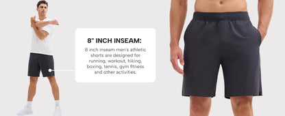 Men's UPF 50+ Athletic Running Shorts 8 inches Quick Dry Lightweight Workout Gym Sports Hiking Shorts with 3 Pockets