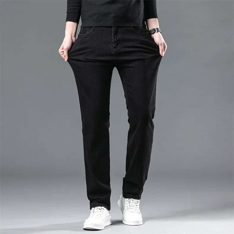Autumn Black Men Straight Jeans Business Casual Stretch Classic Denim Pants Regular Fit Comfortable Denim Trousers Male