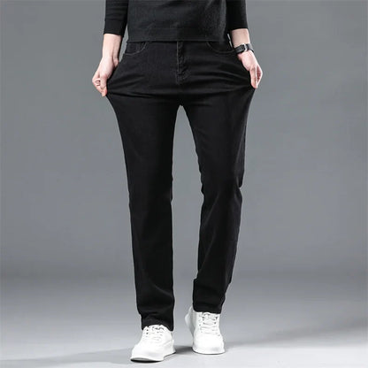 Autumn Black Men Straight Jeans Business Casual Stretch Classic Denim Pants Regular Fit Comfortable Denim Trousers Male