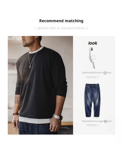 Casual 7A Anti-Bacterial Quick-Dry Long Sleeve T-Shirt Men's Spring Cool Comfort Breathable Tops Round Neck Layering Tee