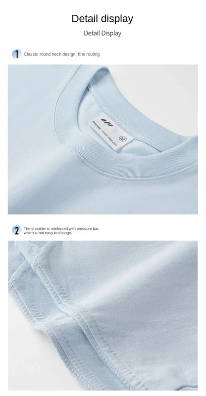 Combed cotton 240g heavy-duty pure cotton double yarn short sleeved t-shirt men's trendy brand solid color round neck top