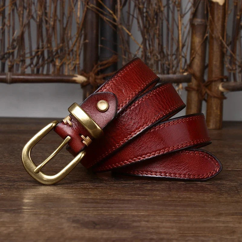 2.8 CM Pure Cowhide Genuine Leather Ladies High Quality Jeans Brass Buckle Belts Cowboy Fashion Designer Belts for Women luxury