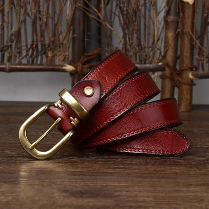 2.8 CM Pure Cowhide Genuine Leather Ladies High Quality Jeans Brass Buckle Belts Cowboy Fashion Designer Belts for Women luxury