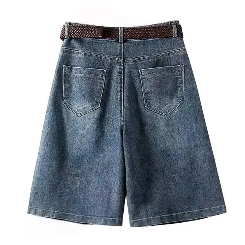 Capris Jeans Loose Women's Shorts Baggy Summer Clothes Korean Dongdaemun 2025 Woman Clothing Blue Big Size Hanbok Pants Short