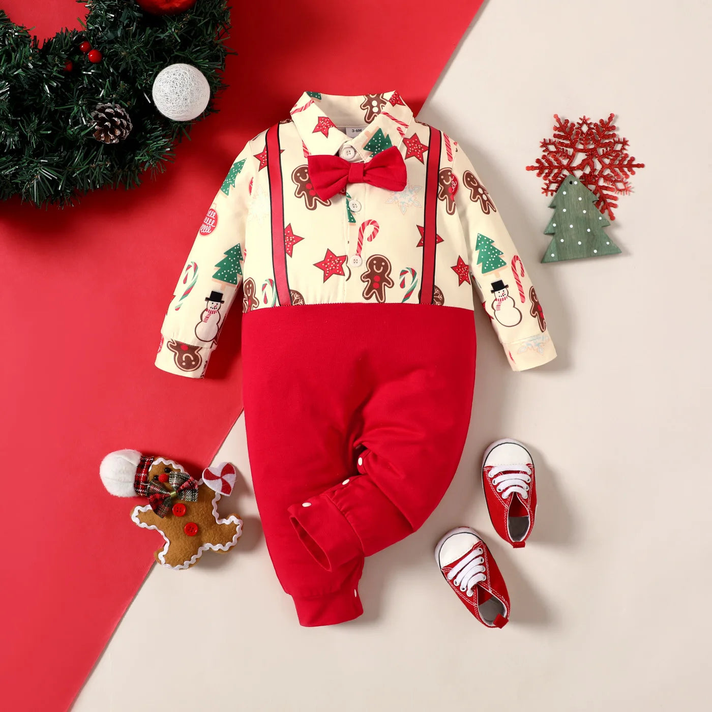Prowow 0-18M Baby Christmas Costume Cartoon Deer Jumpsuit With Santa Hat Christmas Baby Romper For Newborn New Year Costume