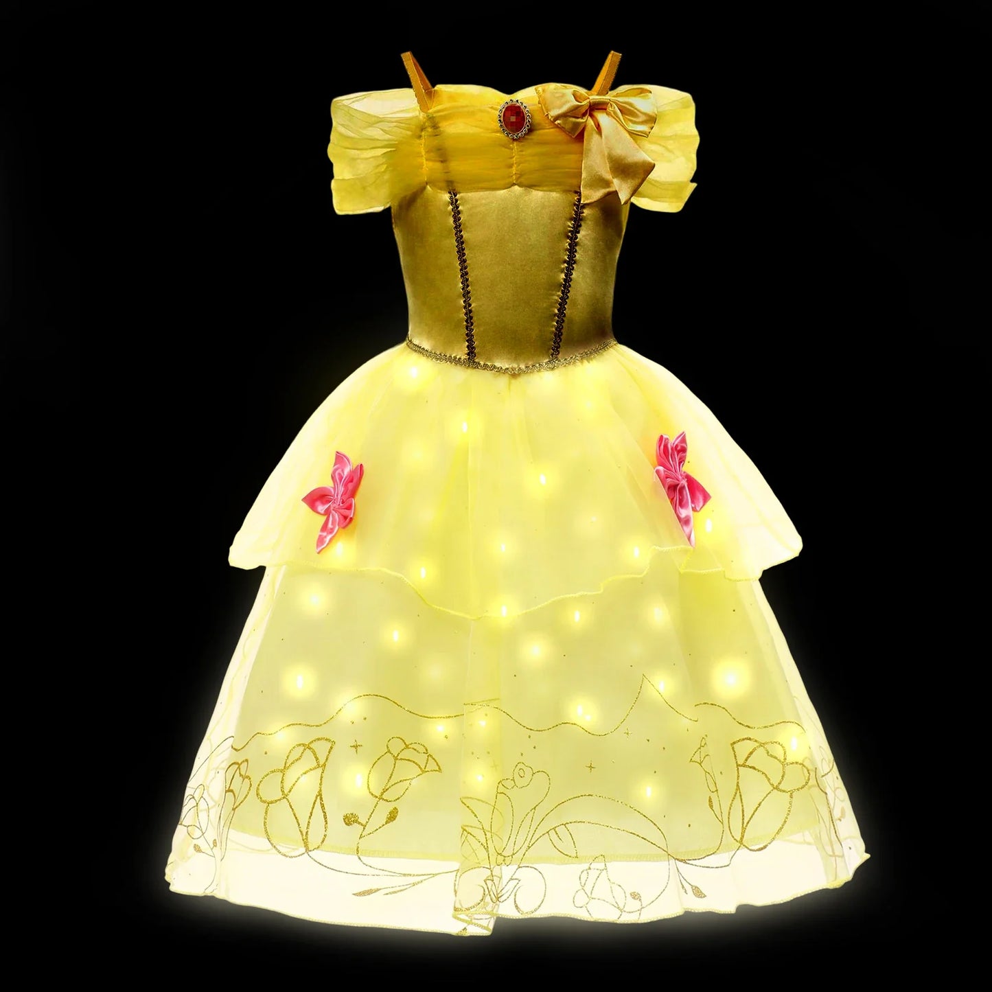 Children LED Light Up Dress Girls Kids Purple Green Cosplay Costume Carnival Birthday Party Clothes Halloween Costume Prom Gown