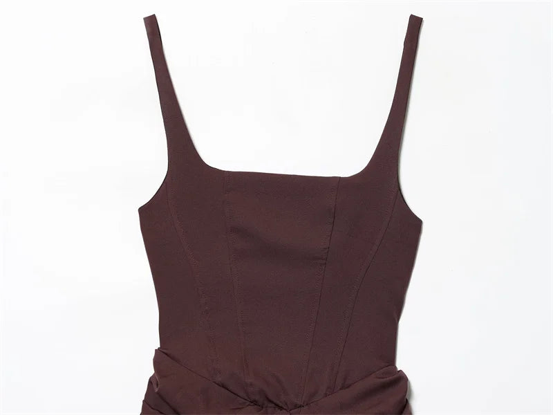 Women's Dress 2025 Autumn New Arrivals Reddish-Brown Spaghetti Strap Sexy Bodycon Mini Dress with Tie Details Stylish and Unique