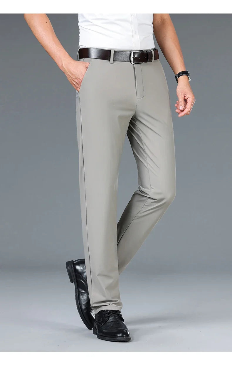 Brand Clothing 2026 Summer High Stretch Men's Casual Pants Quick Dry Business Straight Pants Thin Formal Suit Trousers Male 40