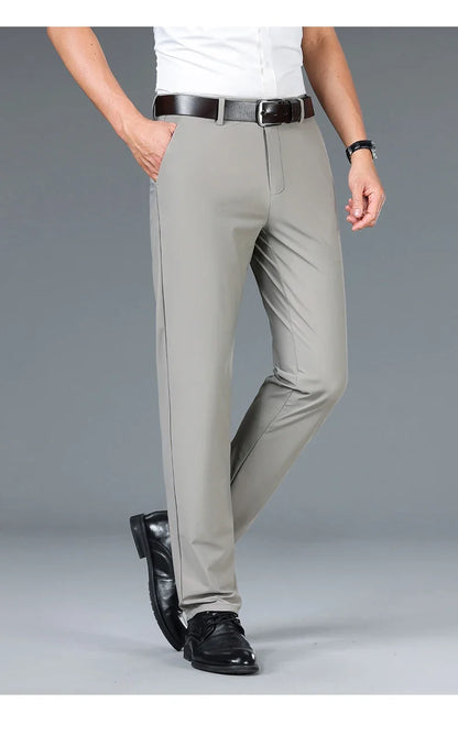 Brand Clothing 2026 Summer High Stretch Men's Casual Pants Quick Dry Business Straight Pants Thin Formal Suit Trousers Male 40
