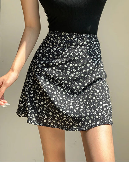 2024 Summer New Retro Vacation Style Small Floral Half Skirt High Waisted Wrap Buttocks Elegant Sweet Slim Short Skirt 06AH