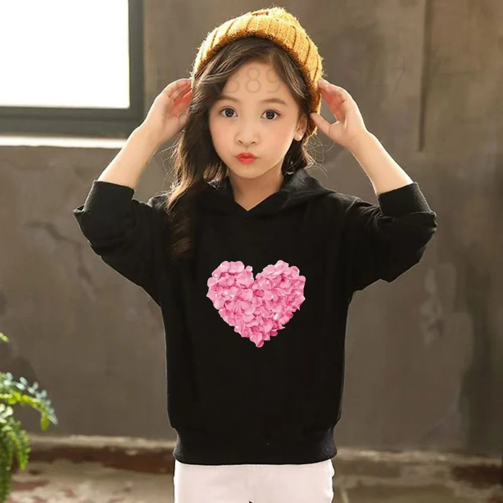 Heart-Shaped Children's Hoodies Suit Top+Bottom Girls Pink Boy Black Age 3-12 Coat Casual Toddler Long Sleeves Autumn Clothing