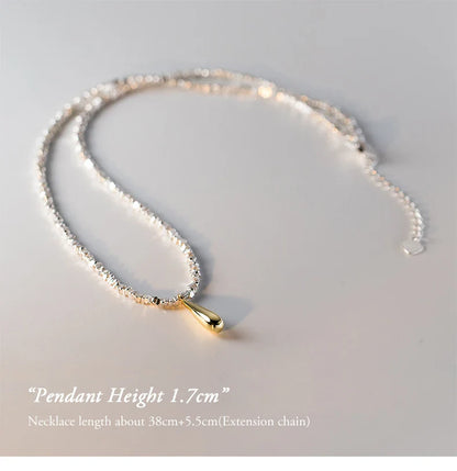 925 Sterling Silver Geometric Fashion Link Chain Necklace Classic Gold Color Water Drop Pendant For Women Fine Jewelry