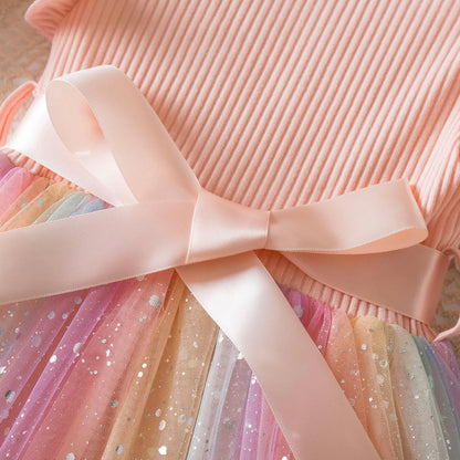 New Girls Dress for Sequins Birthday 1-5Y Toddler Girls Rainbow Tulle Dress Sweet Kids Princess Dress for Girls 2025 Summer Wear