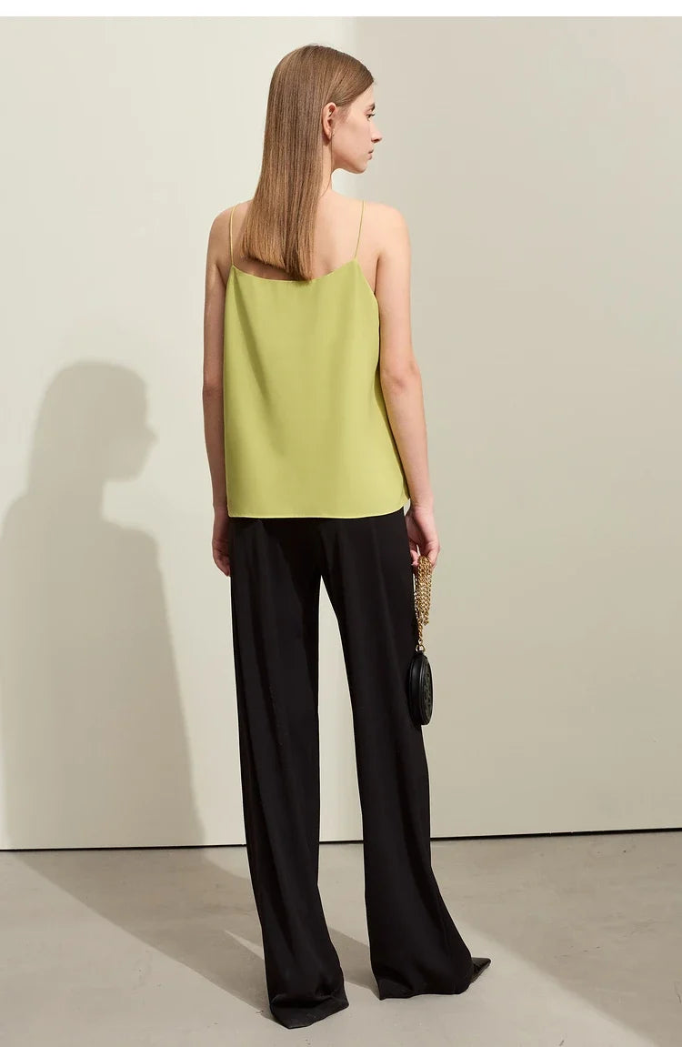 Minimalism Camis For Women 2025 Autumn New Commuter Straight Solid Halter Chiffon Female Comfortable Casual Tanks 12411011