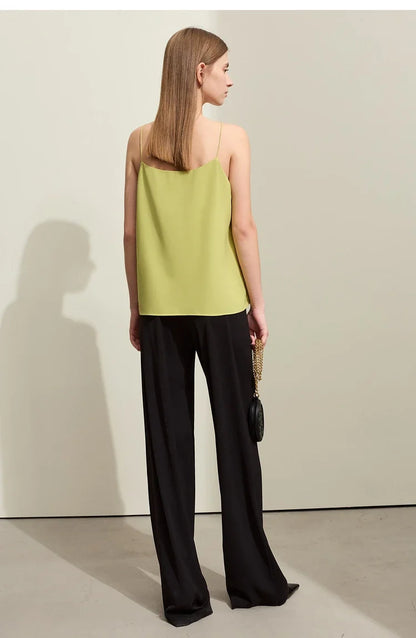 Minimalism Camis For Women 2025 Autumn New Commuter Straight Solid Halter Chiffon Female Comfortable Casual Tanks 12411011