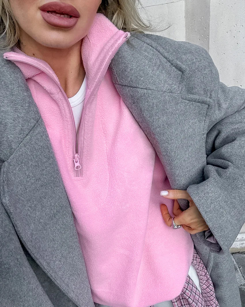 Original Pink Winter Lamb Fleece Hoodie Women Zipper Lapel Pullover флисовая кофта женская кофта женская