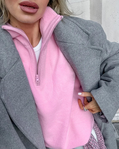 Original Pink Winter Lamb Fleece Hoodie Women Zipper Lapel Pullover флисовая кофта женская кофта женская