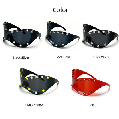 Unisex Y2K Punk Fashion Sunglasses - Futuristic One-Piece Goggles Metal Ring Rave sunglasses womenfor Rave & Cyber Party