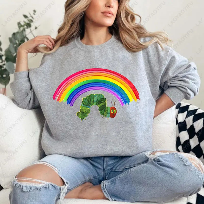 The Very Hungry Caterpillar Sweatshirt Cute Fnny Hungry Caterpillar Bookish Pullovers Man Women Retro Trend Cool Street Hoodies