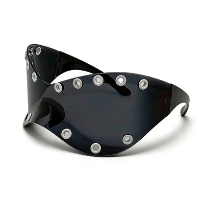 Unisex Y2K Punk Fashion Sunglasses - Futuristic One-Piece Goggles Metal Ring Rave sunglasses womenfor Rave & Cyber Party