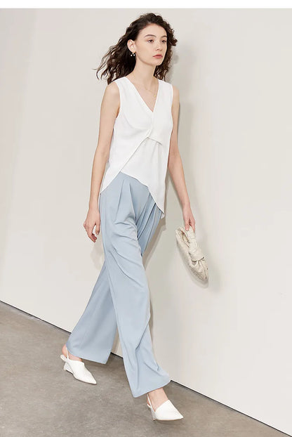 Women's Blouse 2026 Summer New Flowy Chiffon Asymmetric Hem Top Elegant Office Solid Casual V-Neck Shirt For Women 12612025