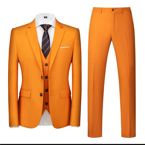 16 Colors ( Jacket + Vest + Pants ) Men's High Quality Formal Business Slim Fit Mens Suit Best Groom Wedding Tuxedos 3 piece Set