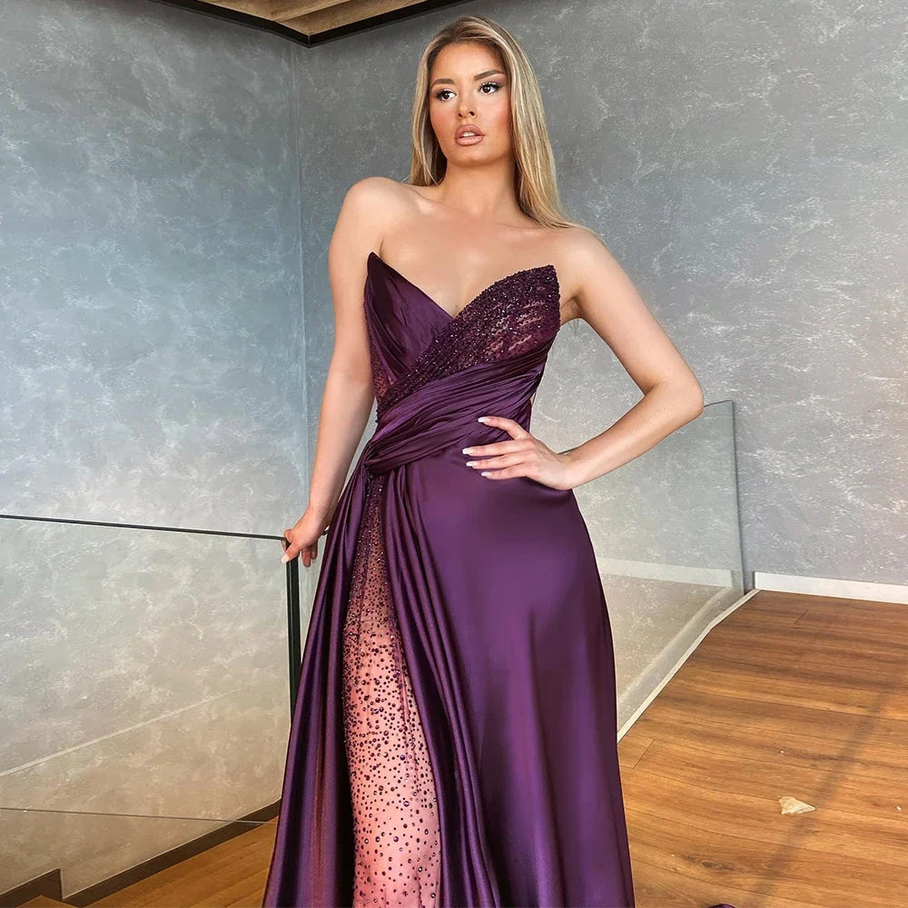 Corset Spaghetti Strap Black Pleat High Slit Asymmetrical Prom Gowns Custom Beading Sequined Women Dress Vestidos De Fiesta New